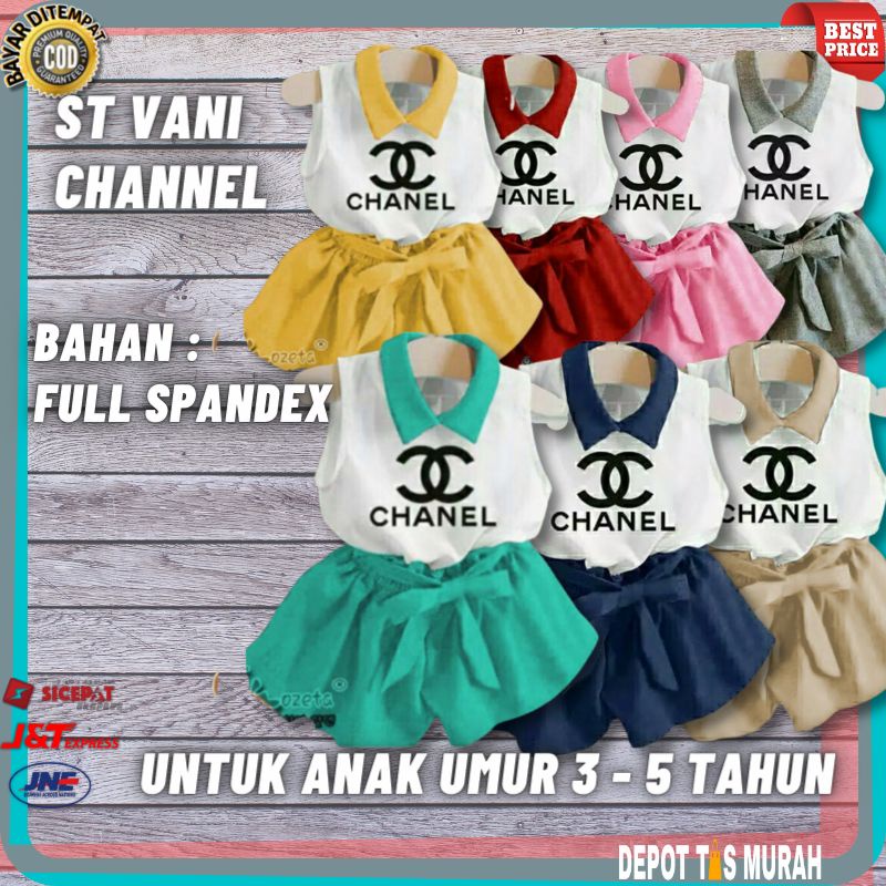Setelan Set St Baju Dress Kids Vani Chanel Anak Perempuan Cewek Wanita Kekinian Import 3 4 5 Tahun