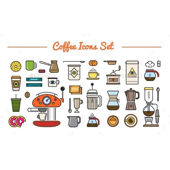 Great 32 32 Vector Coffee Icons Set
