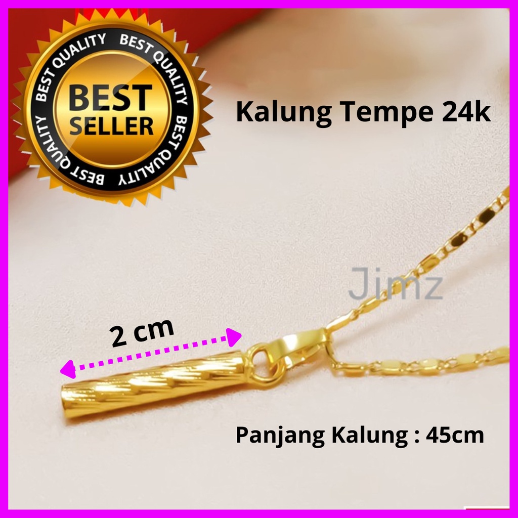 Kalung Titanium 24k Tempe Gold Anti Luntur Liontin Bambu Cantik Perhiasan Fashion Wanita