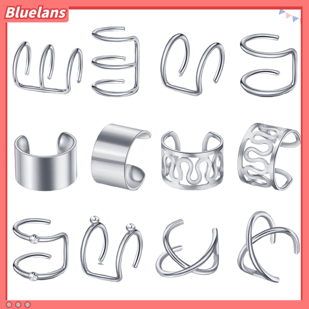 Bluelans 12Pcs Women Metal Earrings Nightclub Pierced Free Simple Ear Clips Jewelry Gift