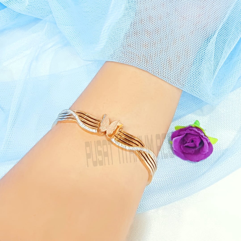 GELANG TITANIUM BUTTERFLY FULL PERMATA ZIRCON PERHIASAN KOREA ANTI KARAT&amp;ANTI LUNTUR