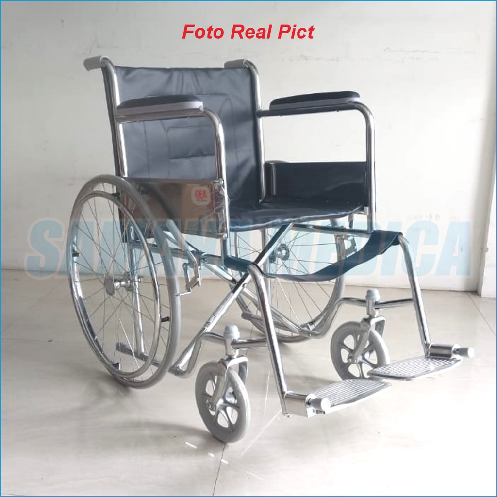 GEA FS871 Kursi Roda Standar Rumah Sakit Tahan Air Dorong Sendiri Chromed Steel Baru Berat Badan Max 100 kg