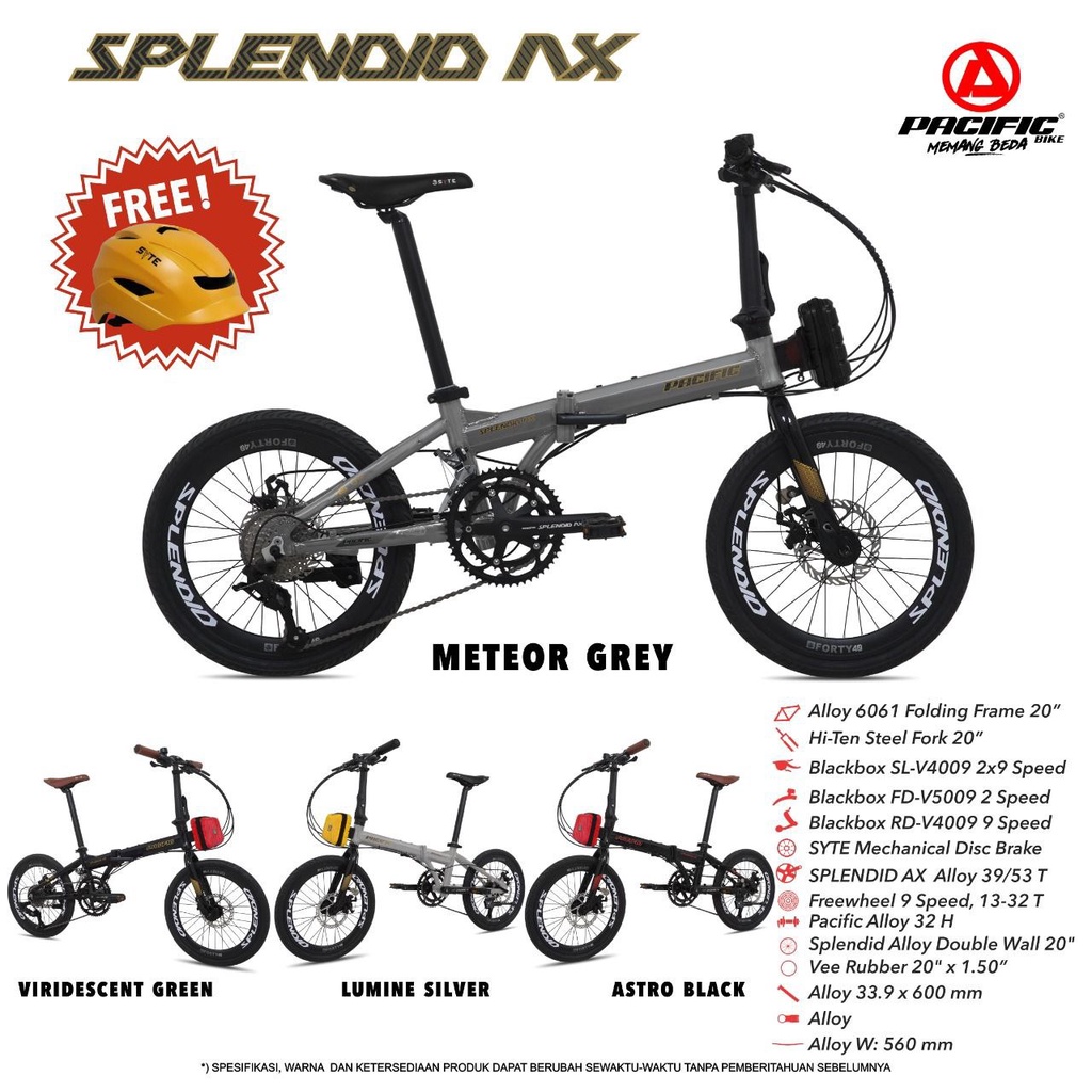 Sepeda Lipat 16 Inch Pacific Splendid AX Alloy 18 Speed New 2021