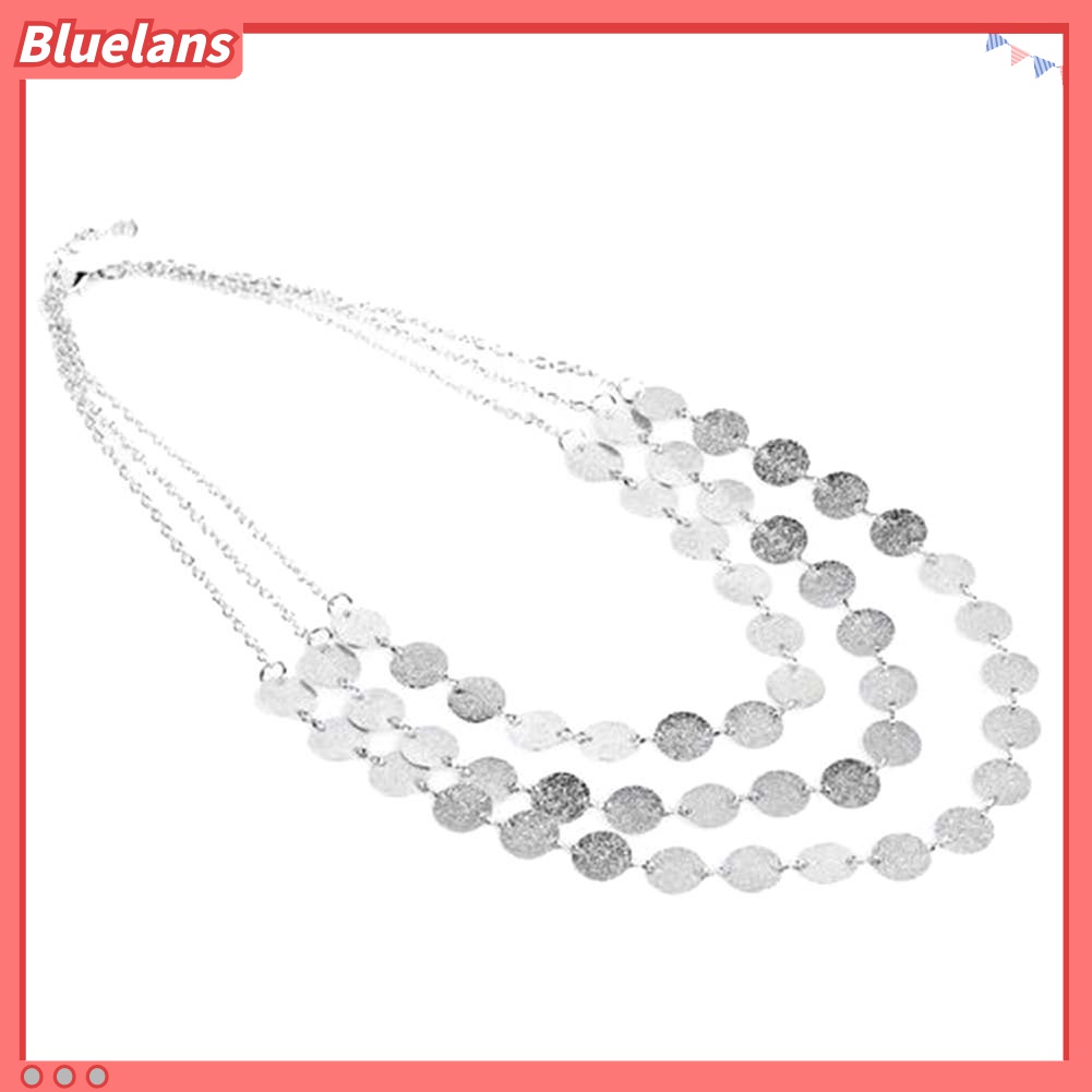 Bluelans Kalung Rantai Panjang Multilayer Dengan Liontin Koin Sequin Untuk Wanita