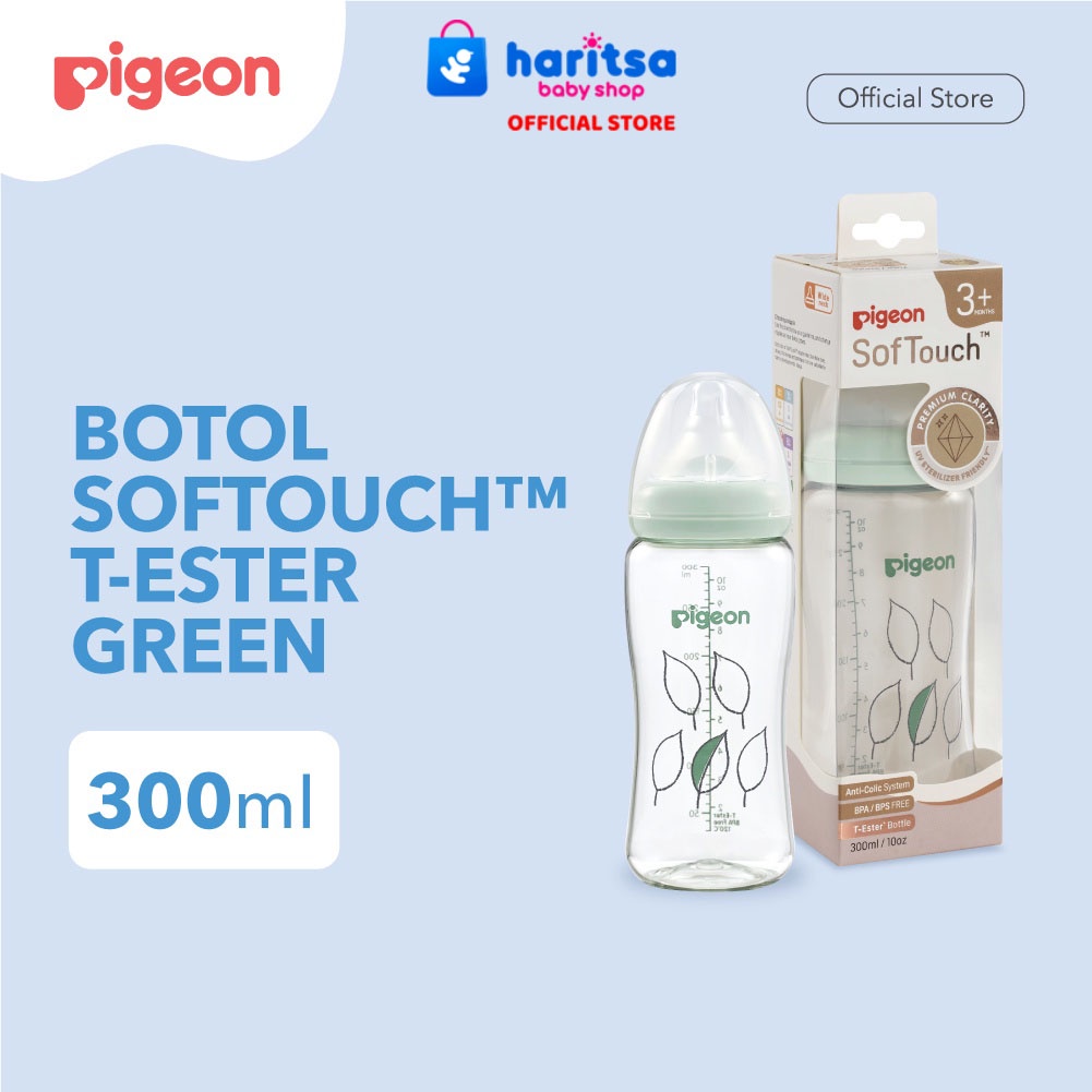 PIGEON Botol T-Ester Wide Neck 300ml Light Green W/ P-Plus Nipple