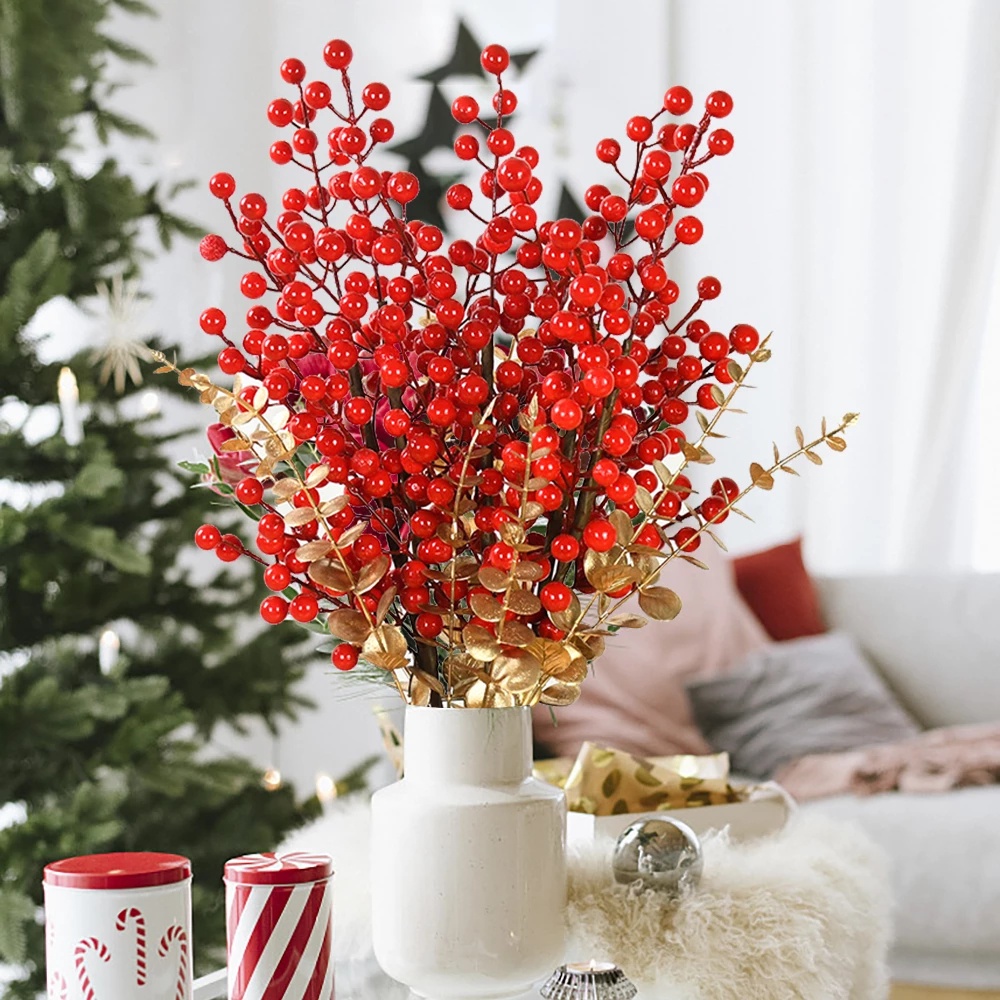 5 Pcs Simulasi Berry Merah Buatan Bahan Busa Untuk Dekorasi Pohon Natal