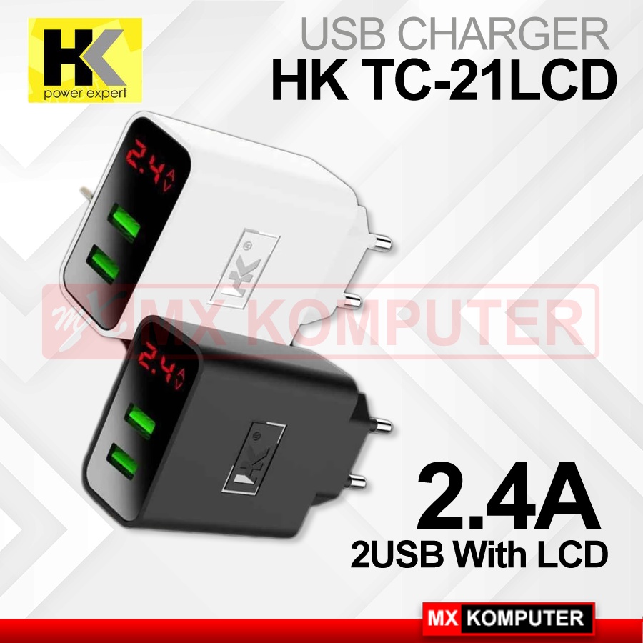 Adaptor Charger HK TC-21LCD / Adapter Charger Fast Charging 2.4A 2 USB
