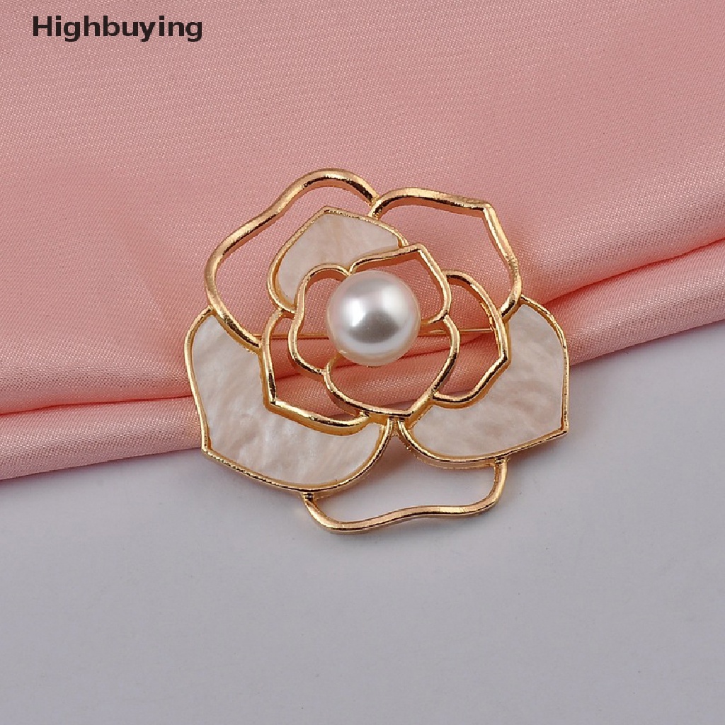 Bros Pin Bentuk Bunga Camellia Aksen Mutiara Untuk Aksesoris Pakaian Sweater Mantel Wanita Glory