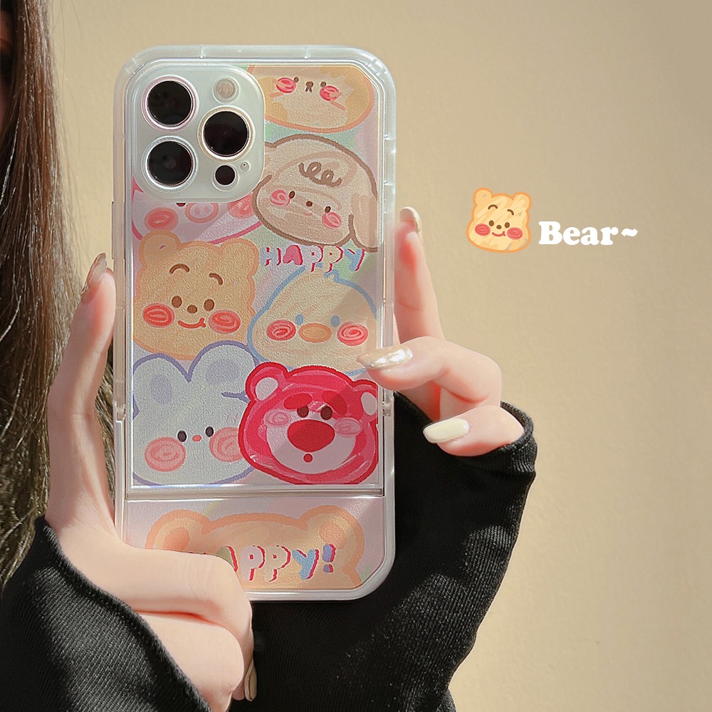 Case Pelindung Bahan Silikon Motif Strawberry Bear Dengan Stand Holder Untuk Iphone 14 7 8 Se 2020 7 + 8PLUS XS XR 11 12 13 PRO MAX