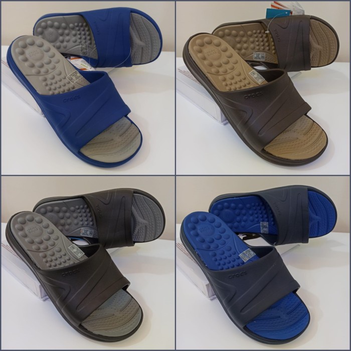 Crocs /Crocs Pria / Crocs Reviva Slide / Sandal Crocs / Crocs Original - HITAM ABU, M10