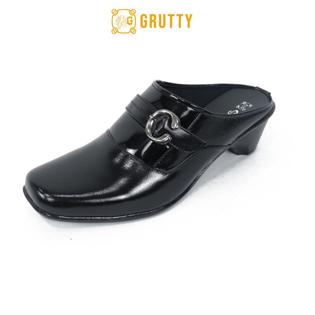 Sepatu Sandal Wanita Mules Bustong Heels Grutty Samantha Hitam Kulit Asli