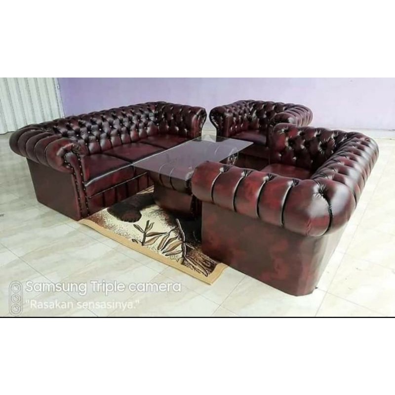 SET Sofa Chesterfield Jaguar Jumbo Mewah + Bonus Meja