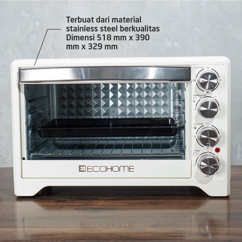 Ecohome Electric Air Fryer Oven Platinum 38 L Pearl White | Oven Low Watt 450 watt
