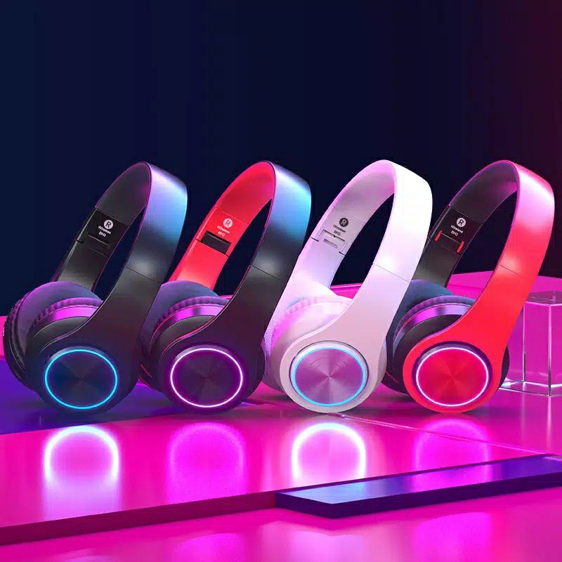 【COD】B39 Headset Bluetooth Lampu LED Warna-warni HiFi Stereo Headphone Bluetooth dengan Mikrofon Mendukung Panggilan HD Kartu SD AUX Earphone