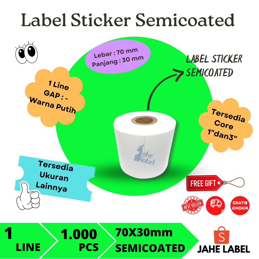 

STIKER LABEL BARCODE 70x30mm SEMICOATED KERTAS LABEL 70 x 30 mm 1000 PCS