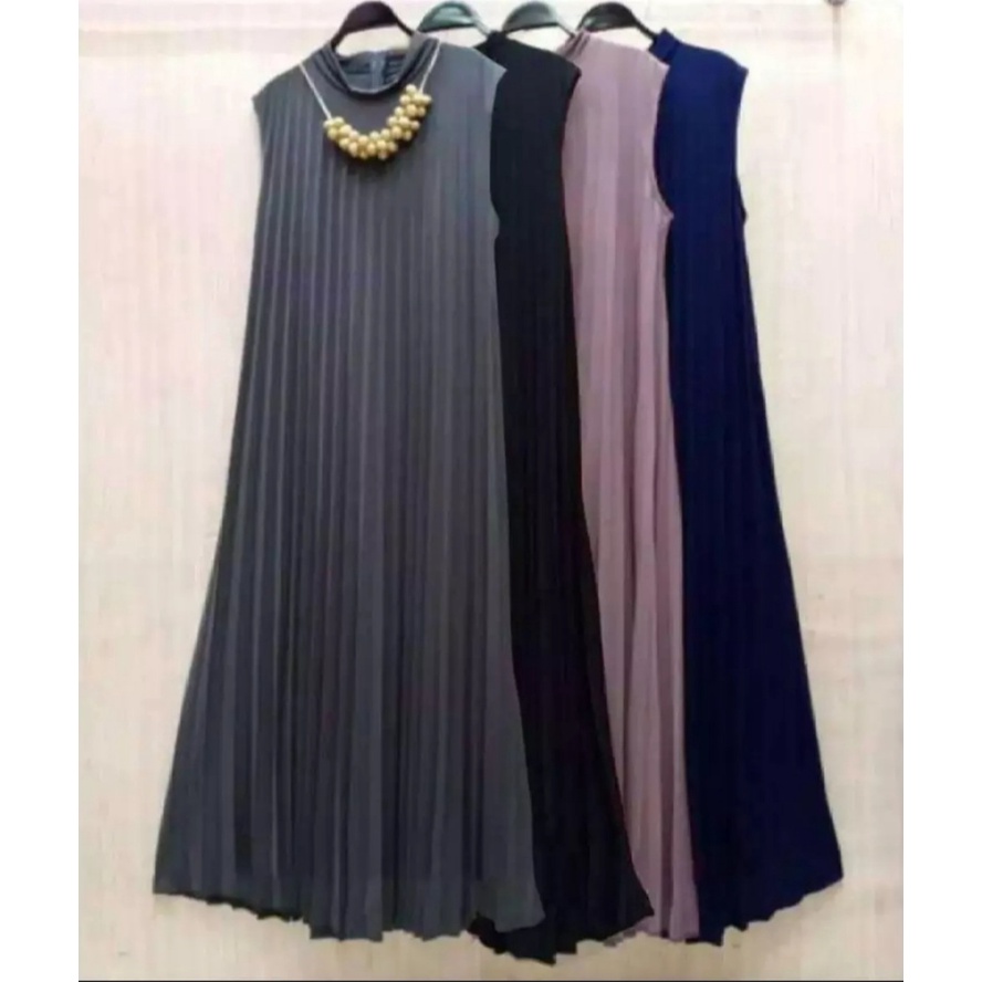 LONG DRESS FULL PLISKET JUMBO // GAMIS WANITA DEWASA TANPA LENGAN