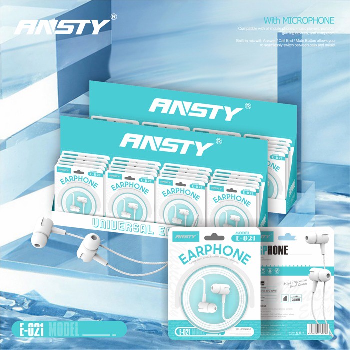 HEADSET EARPHONE HANDSFREE ANSTY E-021 MEGA BASS