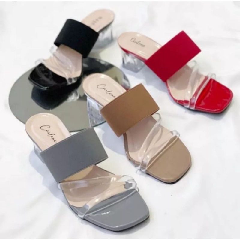 SANDAL WANITA HAK KACA/SANDAL HAK 5CM/SANDAL HAK KACA JELLY/ Sandal Wanita Mules