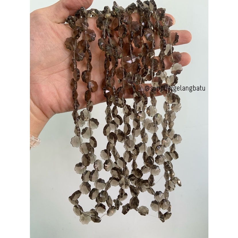 batu bunga 12mm smoky QUARTZ kuarsa grey LUBANG SAMPING