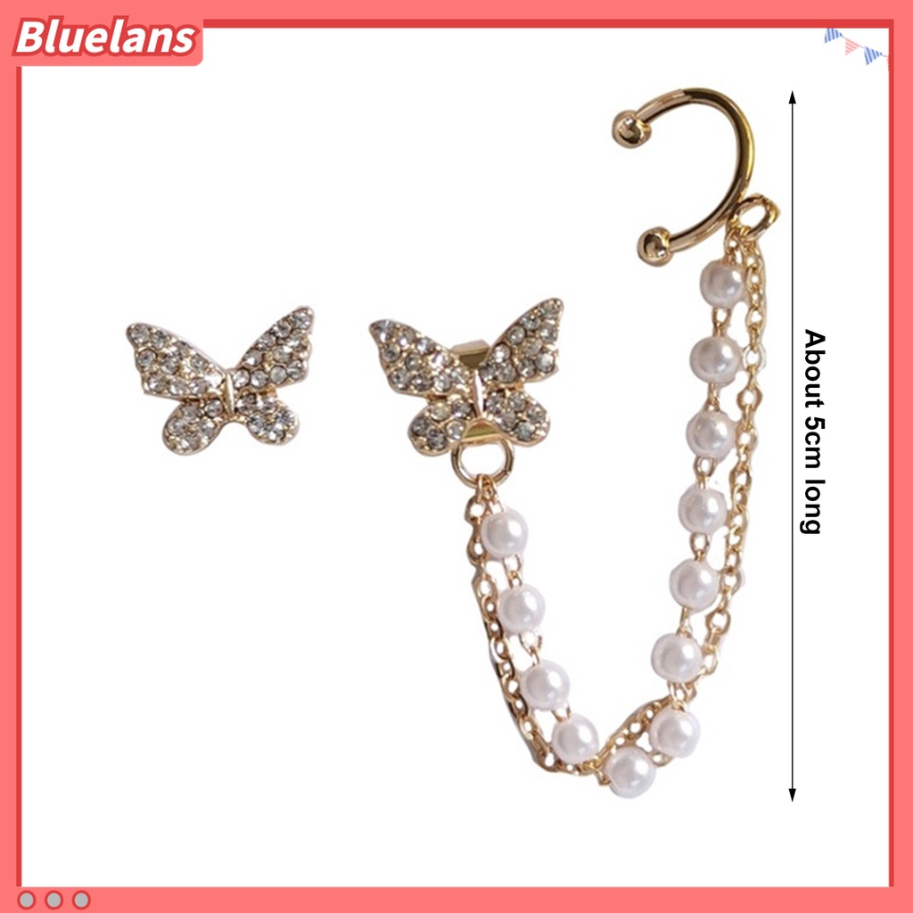 2pcs / Set Anting Stud Bentuk Kupu-Kupu Aksen Berlian Imitasi Untuk Wanita