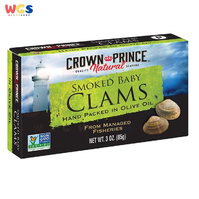 

Ikan Kaleng Crown Prince Natural Smoked Baby Clams In Olive Oil 3Oz 85G