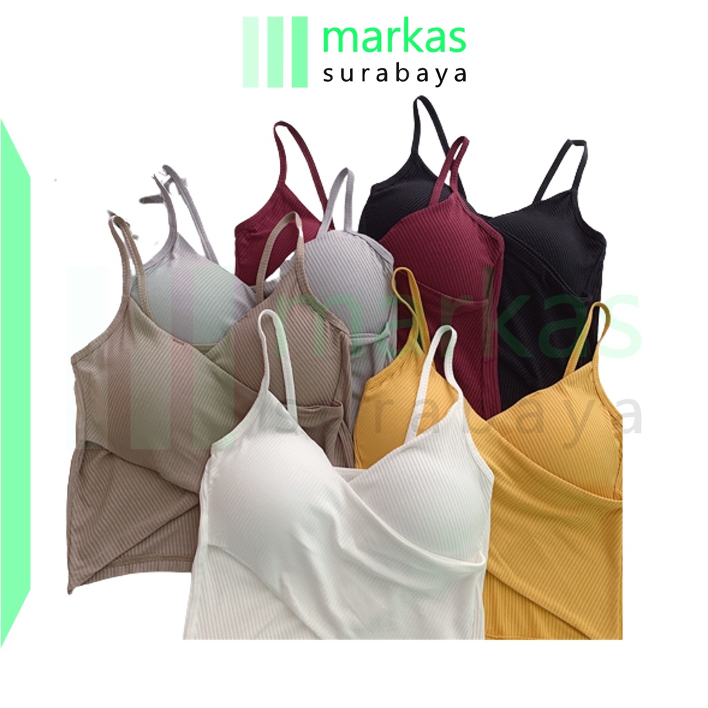 MARKAS BRA516 Tank Top Cross Twist Pakaian Crop Top Dalaman Wanita Korea V Neck Atasan Cewek