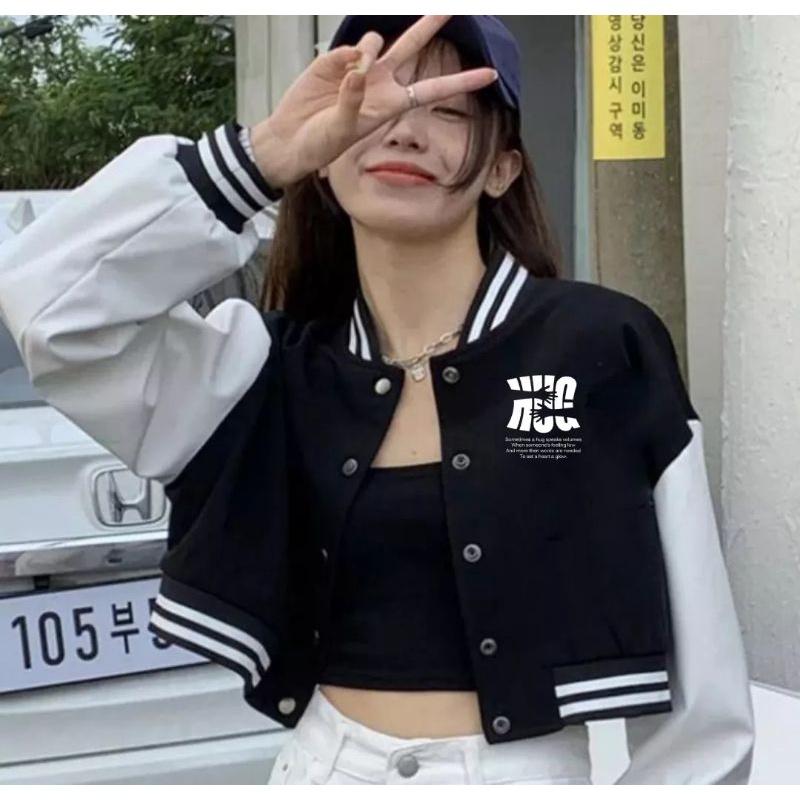 Jaket Baseball Crop Wanita // Jaket Varsity Crop // Jaket Korean Style // Sweater Crop Wanita