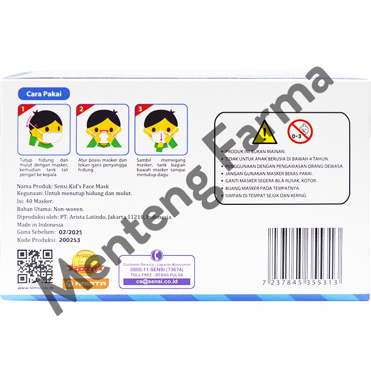 Sensi Kids Face Mask Headloop Isi 40 Pcs - Masker Sensi Headloop Anak