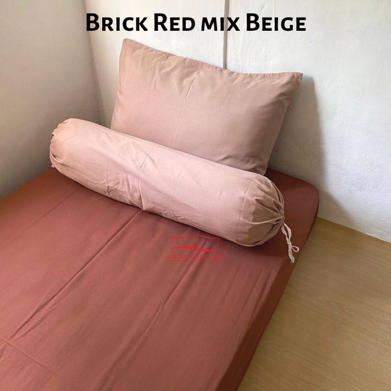 Sprei Estetik Polos Tanpa Embos Warna Brick Red Mix Beige Coksu Ukuran 120x200 160x200 180x200