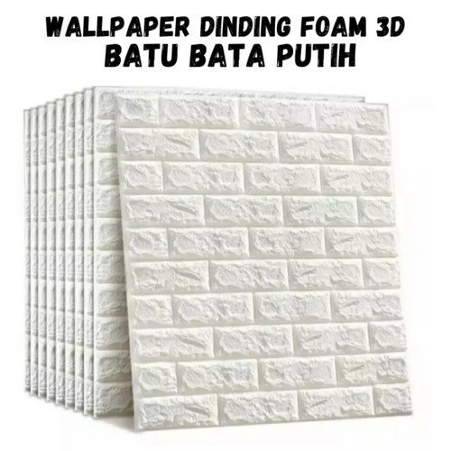 PROMO PAKET 1 SET ISI 5 PCS WALLPAPER DINDING 3D FOAM PUTIH BATU BATA UKURAN 70X38 Wallpaper 3D Modern -TERMURA