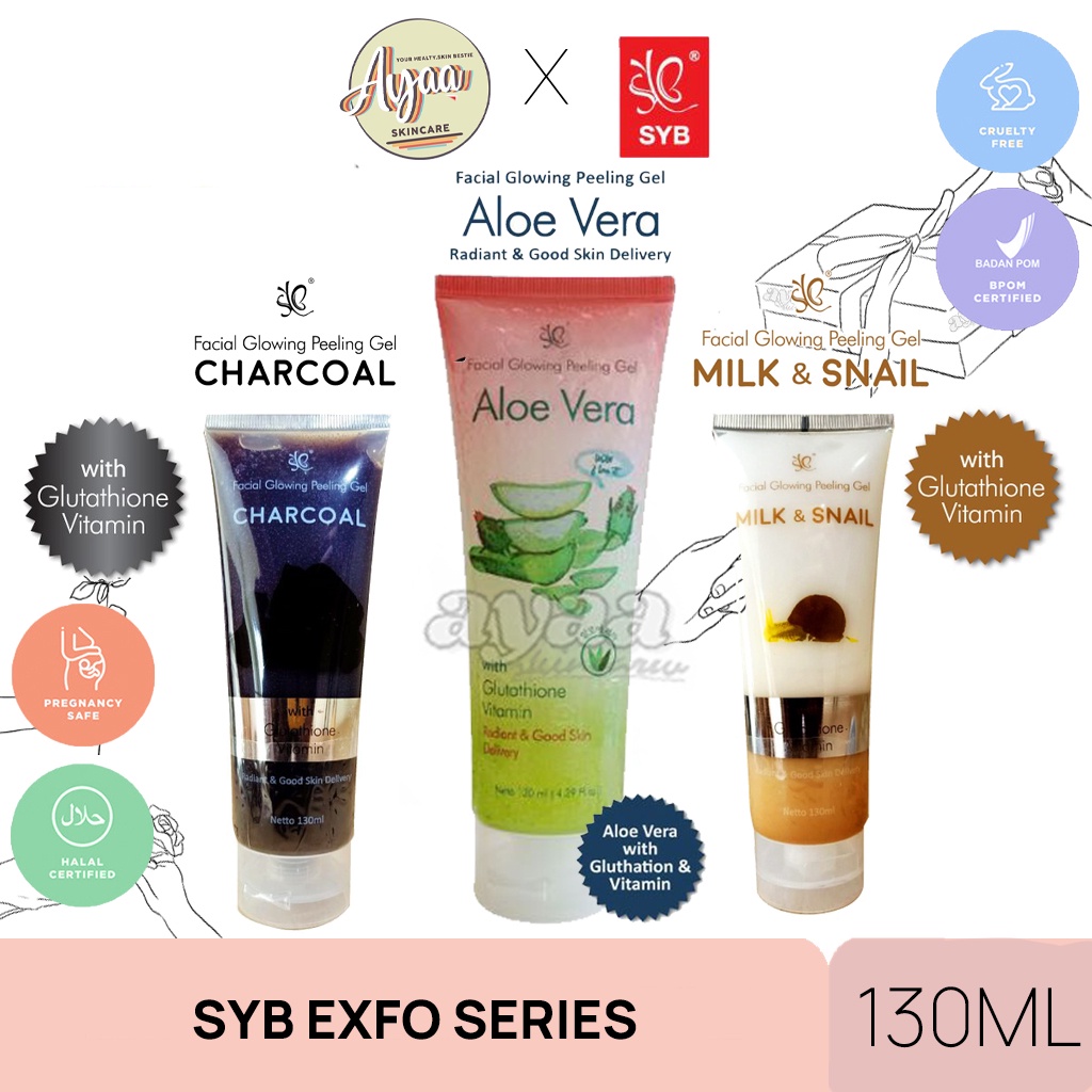 SYB ALOEVERA FACIAL GLOWING PEELING GEL SBY FACIAL GLOWING PEELING GEL CHARCOAL SBY FACIAL GLOWING PEELING GEL MILK SNAIL BY SYB ORIGINAL BPOM