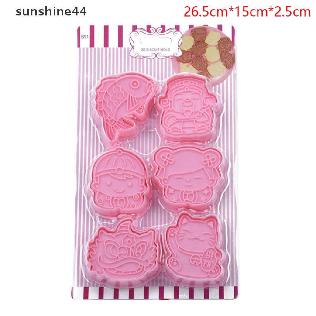 Sunshine 6 Set Zhaocai Cetakan Kue Bentuk Kucing Bahan Plastik