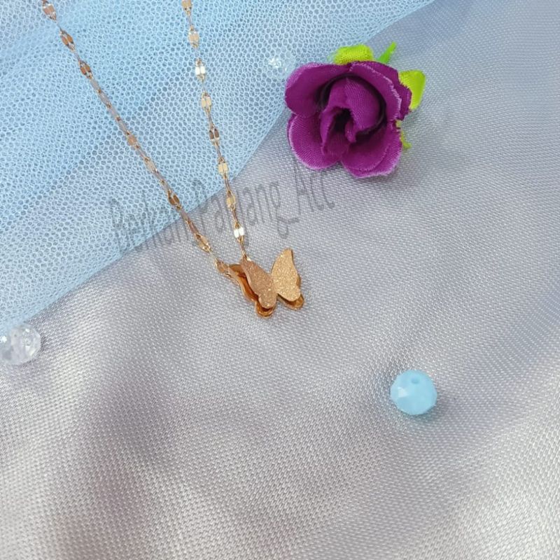 KALUNG TITANIUM PECAH KOPI BUTTERFLY perhiasan super berkelas fashion korea anti karat dan anti luntur