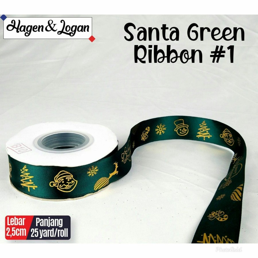

Pita Natal Green #1 Merry Christmas Tree Snow ,25cm x 25yard