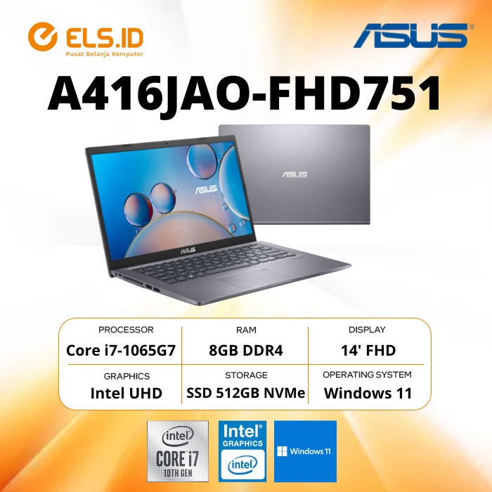 Laptop Asus VivoBook A416JAO-FHD751 i7-1065G7 8GB SSD512GB 14' W11+OHS