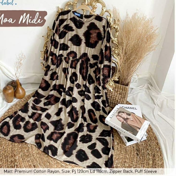 Termurah MOA MIDI DRESS RAYON MOTIF LEOPARD MACAN LONG TUNIK VIRAL KEKINIAN BAJU REMAJA DAILY OUTFIT