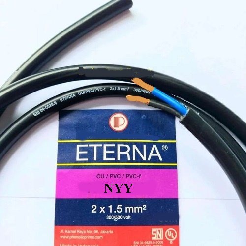 Kabel ETERNA Isi 2x1,5 mm Kabel Listrik Tembaga Kuningan / Kabel Instalasi Kabel Listrik Tunggal NYY