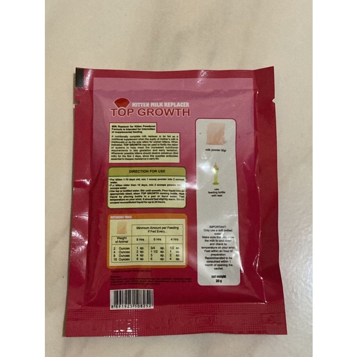 Susu Kucing Top Growth 30gr Healthy Kitten Formula Sachet
