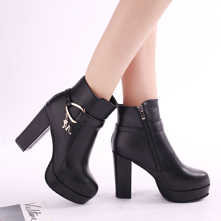 ✅PINKEY P078 Fashion Women Boots Shoes PU Leather Breathable Chunky High