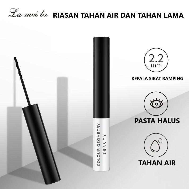 Maskara Lameila Waterproof &amp; Long Curly Kepala sikat Ramping Pasta Halus Tahan Air Warna Hitam Beauty Grometry Mascara La Mei La cosmetics Berkualitas OYAYA Kosmetik PEKANBARU Riau ecer grosir