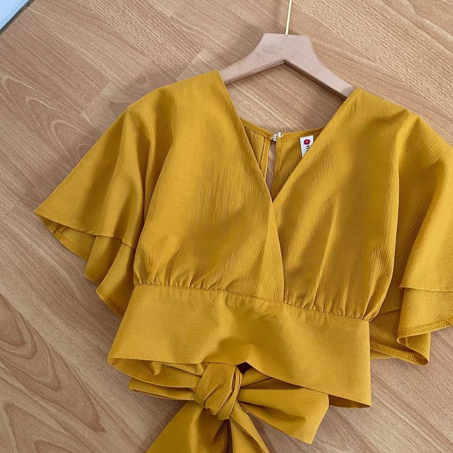 Terbaik BOW BACK CARDIE OUTERWEAR ROMPI LENGAN PENDEK BATWING TALI PITA CARDIGAN WANITA REMAJA MUSLI