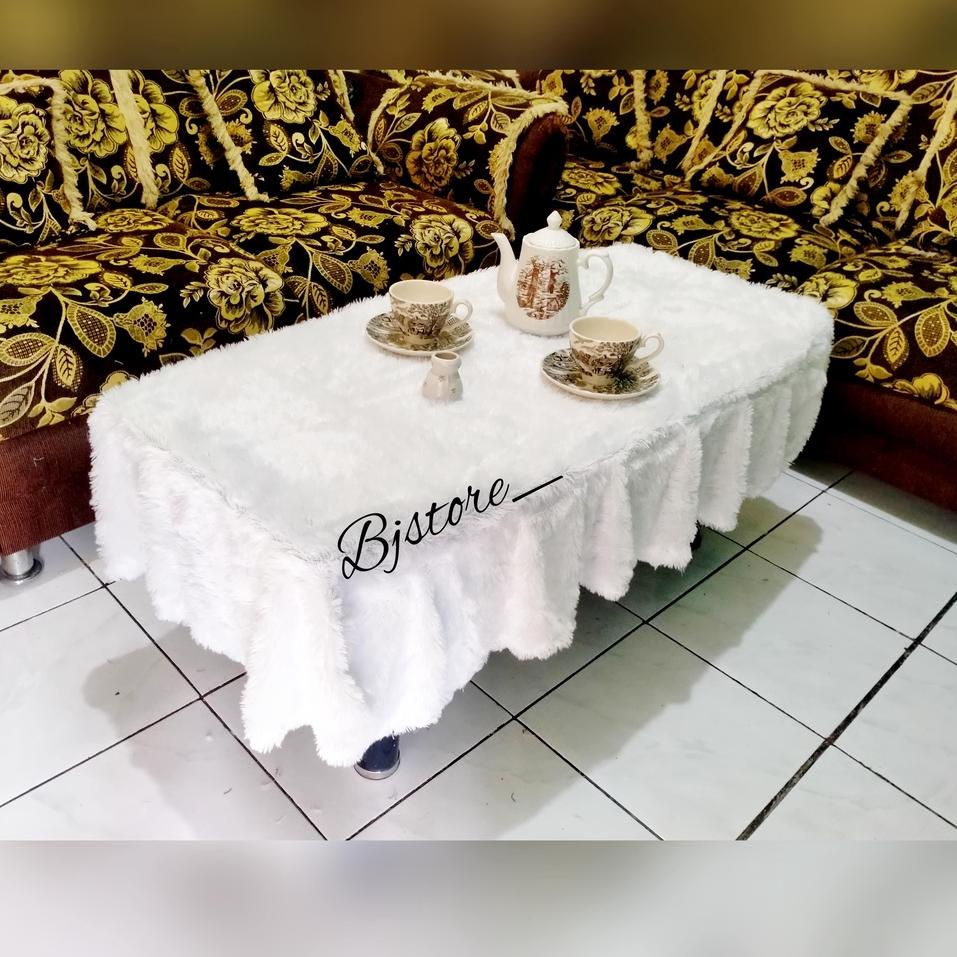 New Stock COD Taplak Meja Rumbai/Rempel Bulu Rasfur PUTIH