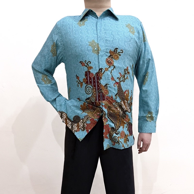 Batik Shirt Pria Modern Katun (Baby Blue Biru)