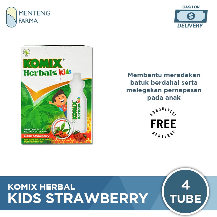 Komix Herbal Kids Strawberry 4 Tube - Obat Batuk Berdahak Anak