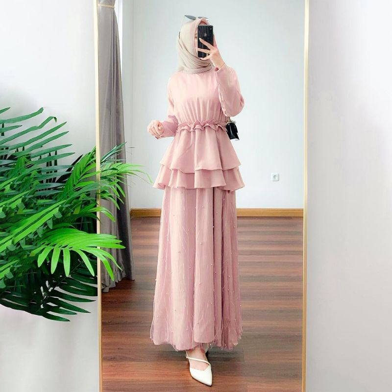 VIONA DRESS NEW ARRIVAL - Maxi Dress Kondangan  Gamis Brukat Tulle Mutiara / Dress Bridesmaid Kekinian / Baju Kondangan Wanita / Long Dress Outfit Wisuda