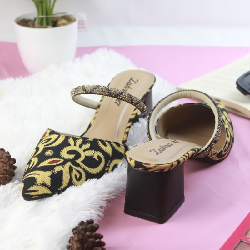 Zahra Heels ZAHRA27 Block Heels Hak Sedang 5cm Mules Selop Hak tahu sepatu Wisuda Wedding shoes sepatu Imlek batik kekinian