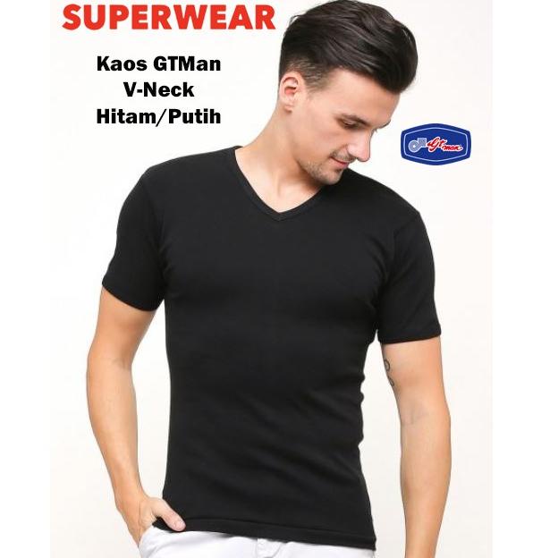 KSB.18Oc22ᴳ– Kaos Polos Pria GT Man | V-Neck | Hitam Putih | Kaos Oblong Pria GT Man