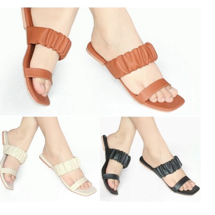 Sandal Slop Olivia 04 Kerut Ban 2 Wanita Terbaru 2022 Sendal Cewek Model Simpel Kekinian