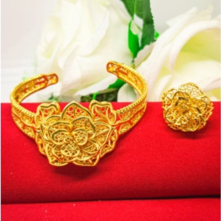 Terbaru Import Gelang Bangle mawar Allsize free cincin perhiasan lapis Emas 24k Pasangan Bestie Pernikahan Disesuaikan Ukuran