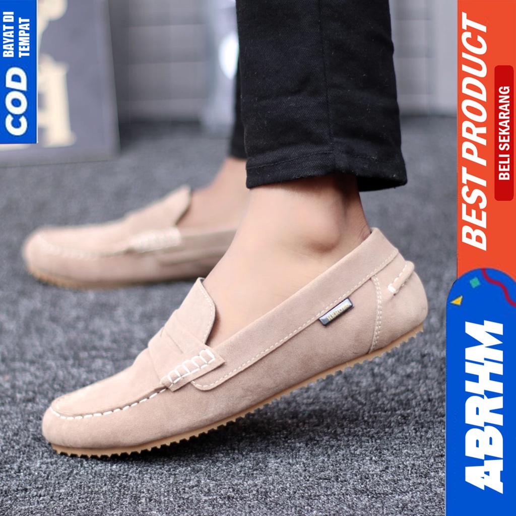 Sepatu Slip On Casual Santai Kerja Kantor Pria Hitam Slop Abrhm Noah